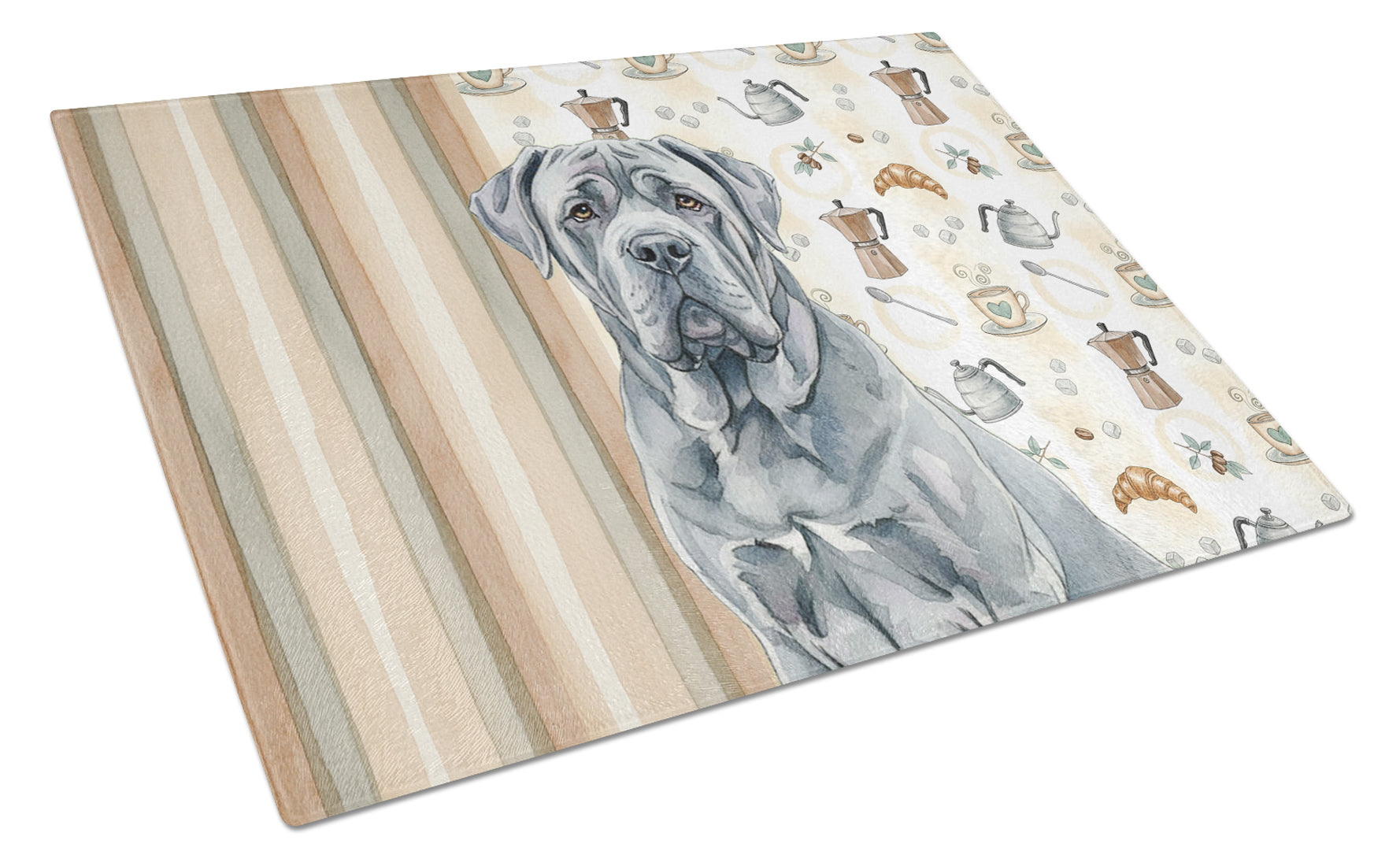 Blue Neapolitan Mastiff Coffee Bar Cutting Board Tempered Glass Kitchen Cutting Surface, Heat Resistant Chopping, Non-Slip Feet, Food Prep & Serving