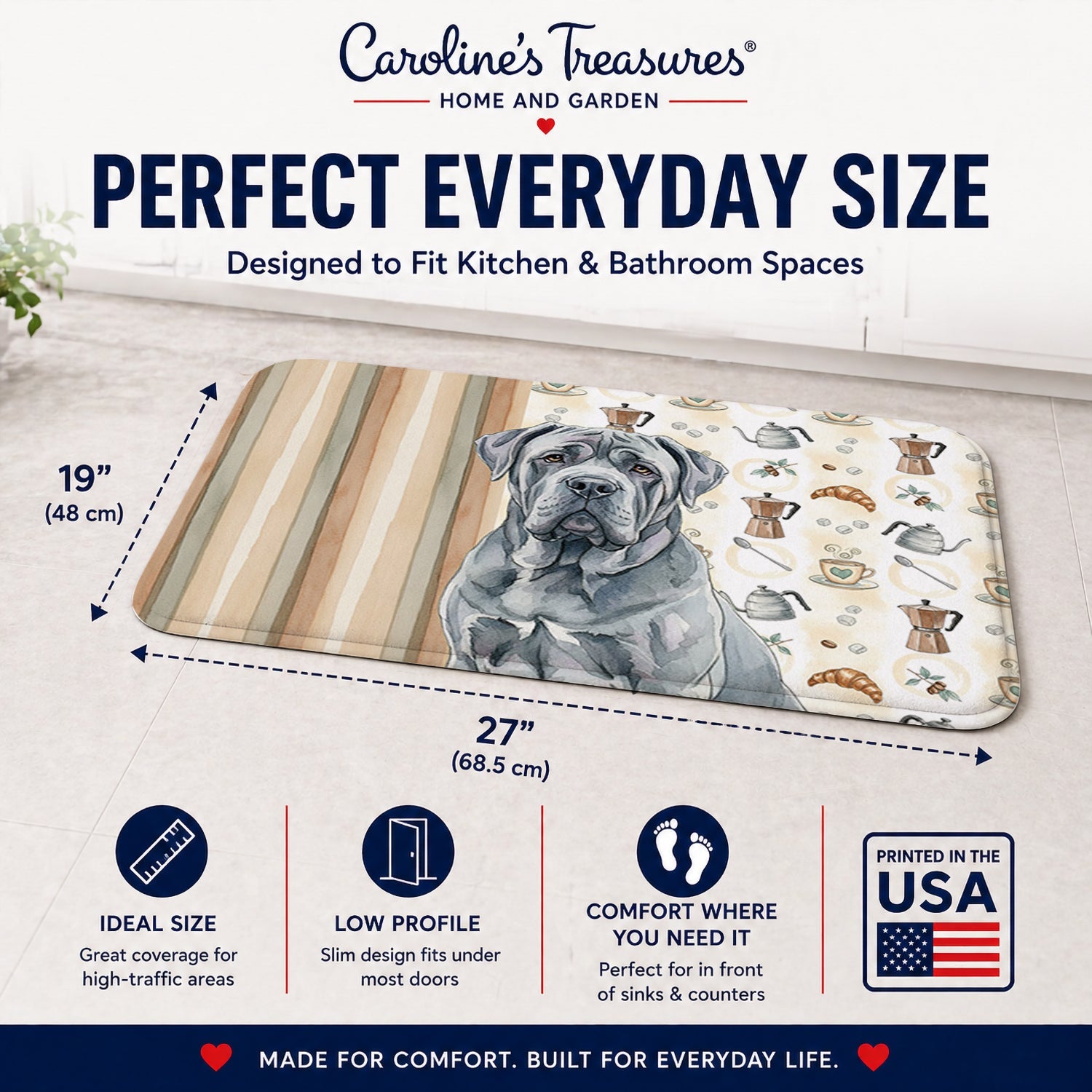 Blue Neapolitan Mastiff Coffee Bar Memory Foam Kitchen Mat Machine Washable Anti-Fatigue Cushion Comfort Bath or Kitchen Rug