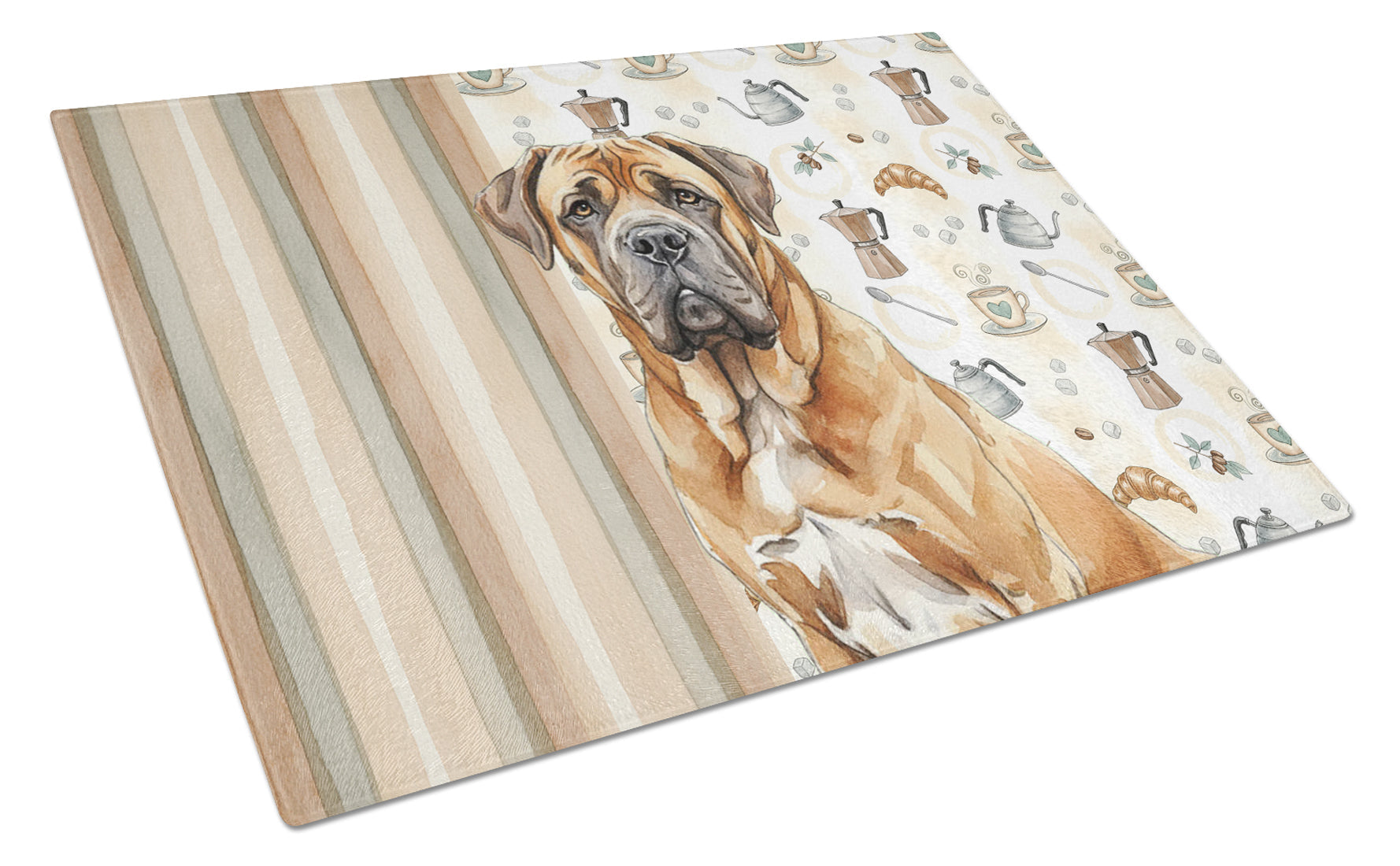 Neapolitan Mastiff Coffee Bar Cutting Board Tempered Glass Kitchen Cutting Surface, Heat Resistant Chopping, Non-Slip Feet, Food Prep & Serving