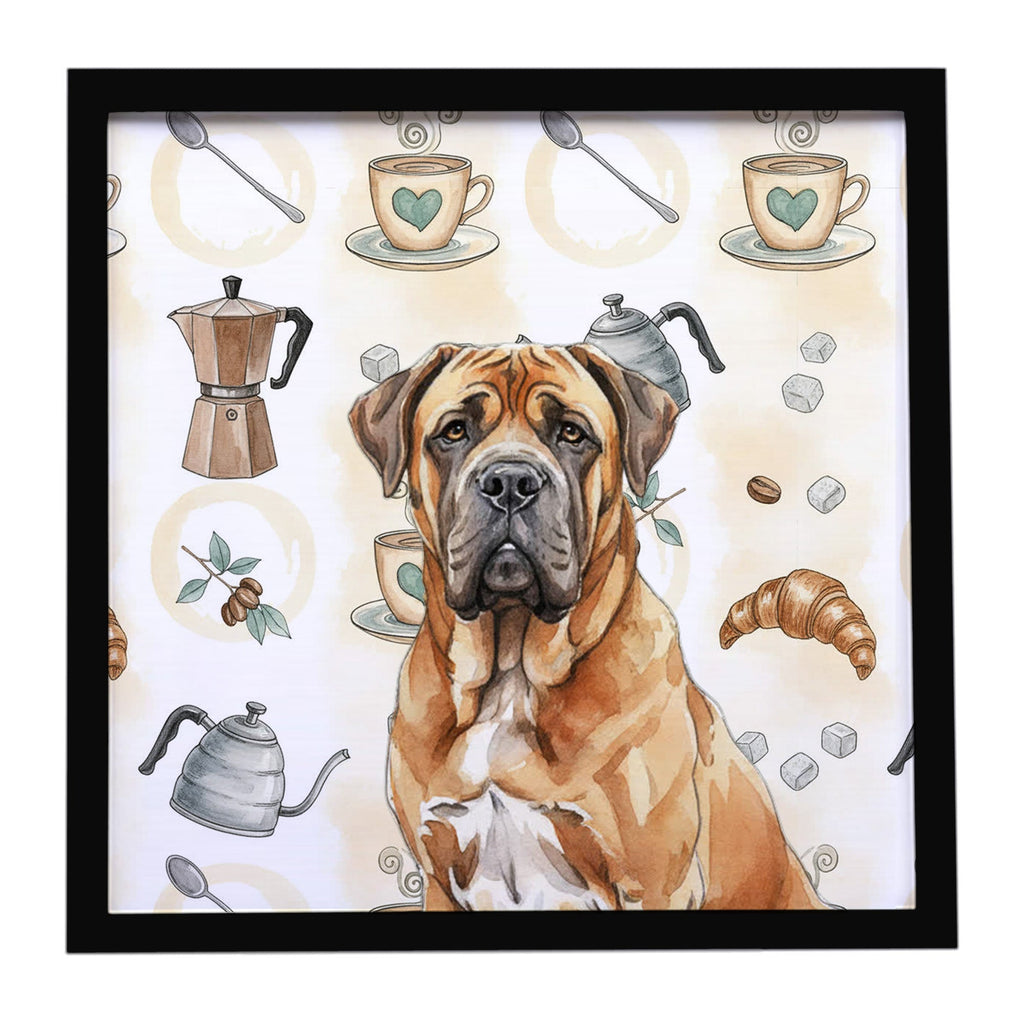 Neapolitan Mastiff Coffee Bar Framed Metal Print Bathroom, Kitchen, Office, Home Decor Wall Art Ready to Hang, Square, 8X8