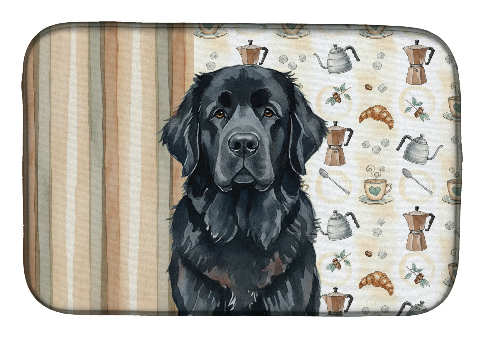 Black Newfoundland Coffee Bar Dish Drying Mat Absorbent Dish Drying Mat Pad for Kitchen Counter Dish Drainer Mat for Countertop, 14 x 21", Multicolor