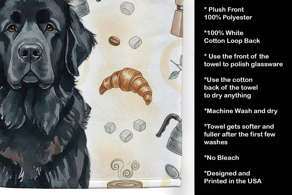 Black Newfoundland Coffee Bar Kitchen Towel Velour Plush Front and Cotton Loop Back Machine Washable