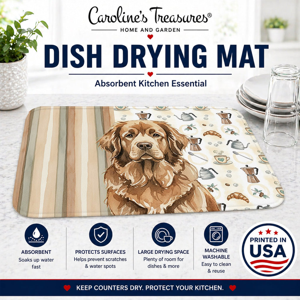 Brown Newfoundland Coffee Bar Dish Drying Mat Absorbent Dish Drying Mat Pad for Kitchen Counter Dish Drainer Mat for Countertop, 14 x 21", Multicolor