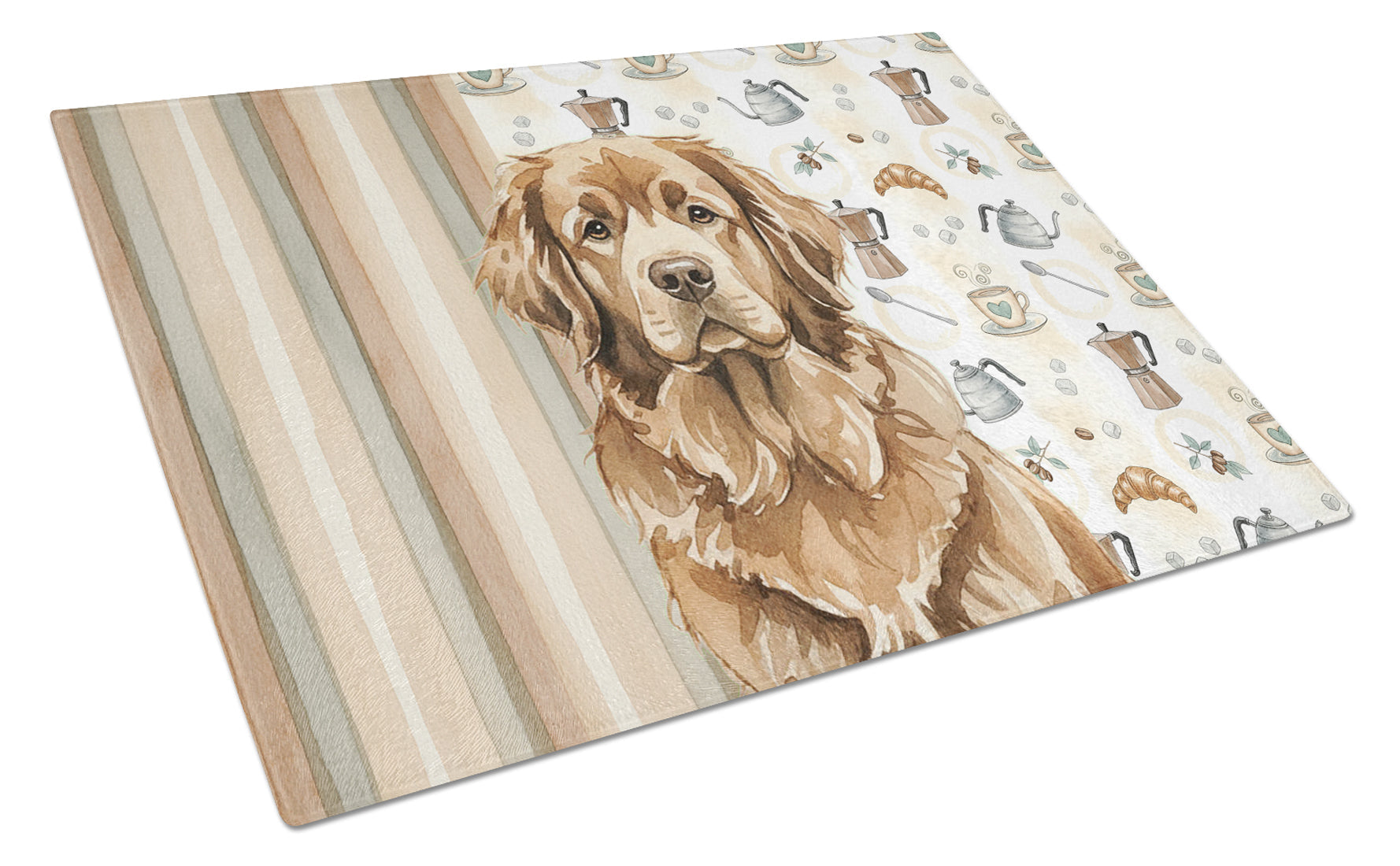 Brown Newfoundland Coffee Bar Cutting Board Tempered Glass Kitchen Cutting Surface, Heat Resistant Chopping, Non-Slip Feet, Food Prep & Serving