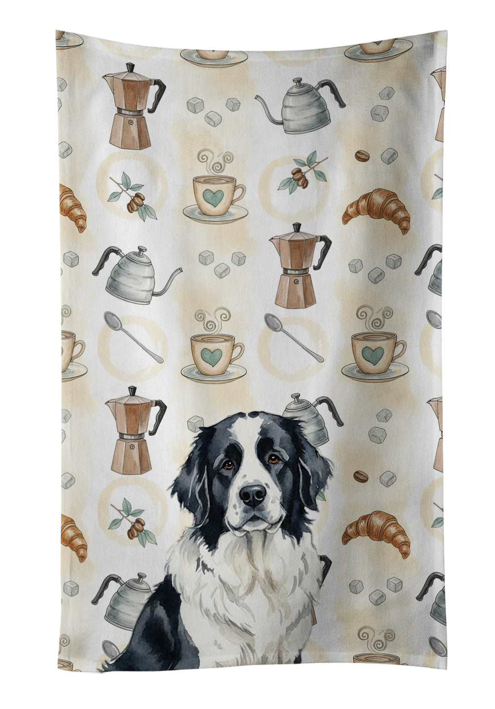 Landseer Newfoundland Coffee Bar Kitchen Towel Velour Plush Front and Cotton Loop Back Machine Washable
