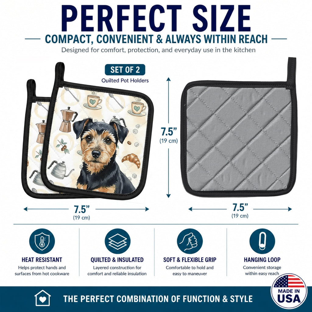 Black and Tan Norfolk Terrier Coffee Bar Pot Holder Set of 2 Heat Resistant Quilted Hot Pads 7.5 x 7.5 Inch, Insulated Kitchen Trivets for Cooking & Baking