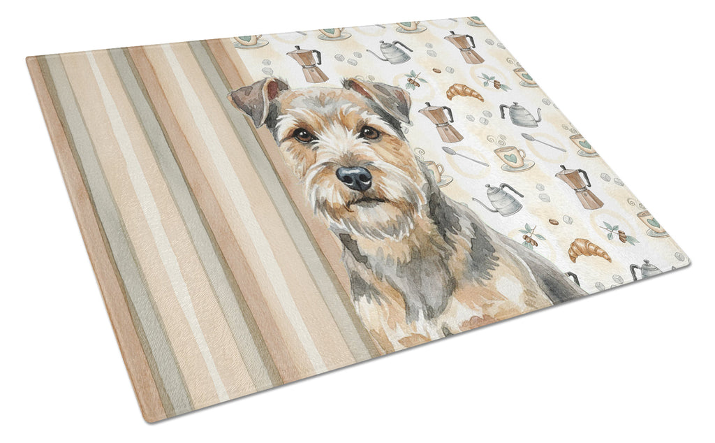 Grizzle and Tan Norfolk Terrier Coffee Bar Cutting Board Tempered Glass Kitchen Cutting Surface, Heat Resistant Chopping, Non-Slip Feet, Food Prep & Serving