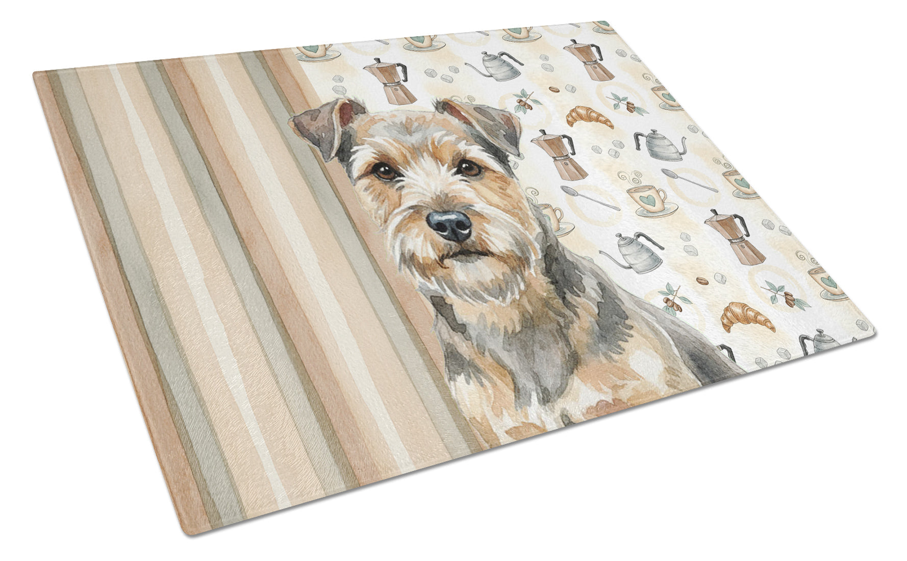 Grizzle and Tan Norfolk Terrier Coffee Bar Cutting Board Tempered Glass Kitchen Cutting Surface, Heat Resistant Chopping, Non-Slip Feet, Food Prep & Serving