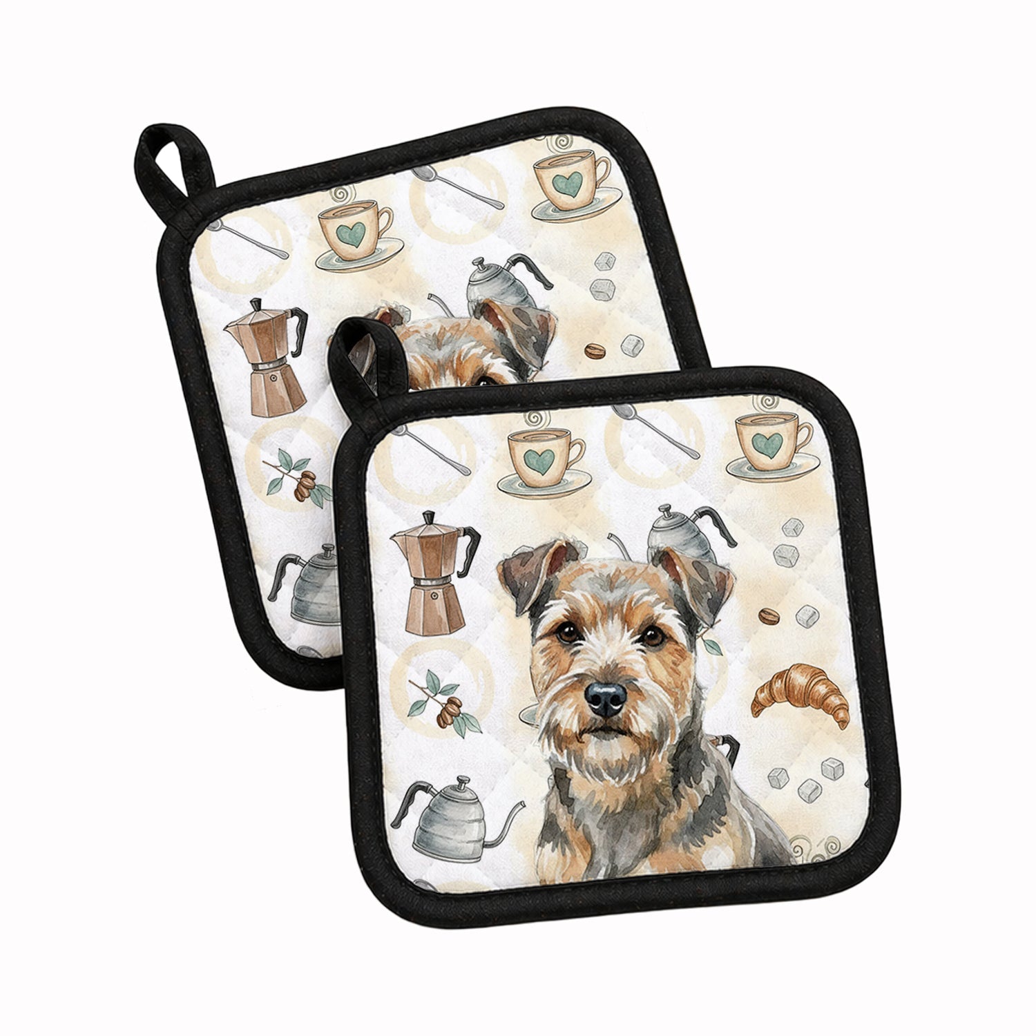 Grizzle and Tan Norfolk Terrier Coffee Bar Pot Holder Set of 2 Heat Resistant Quilted Hot Pads 7.5 x 7.5 Inch, Insulated Kitchen Trivets for Cooking & Baking