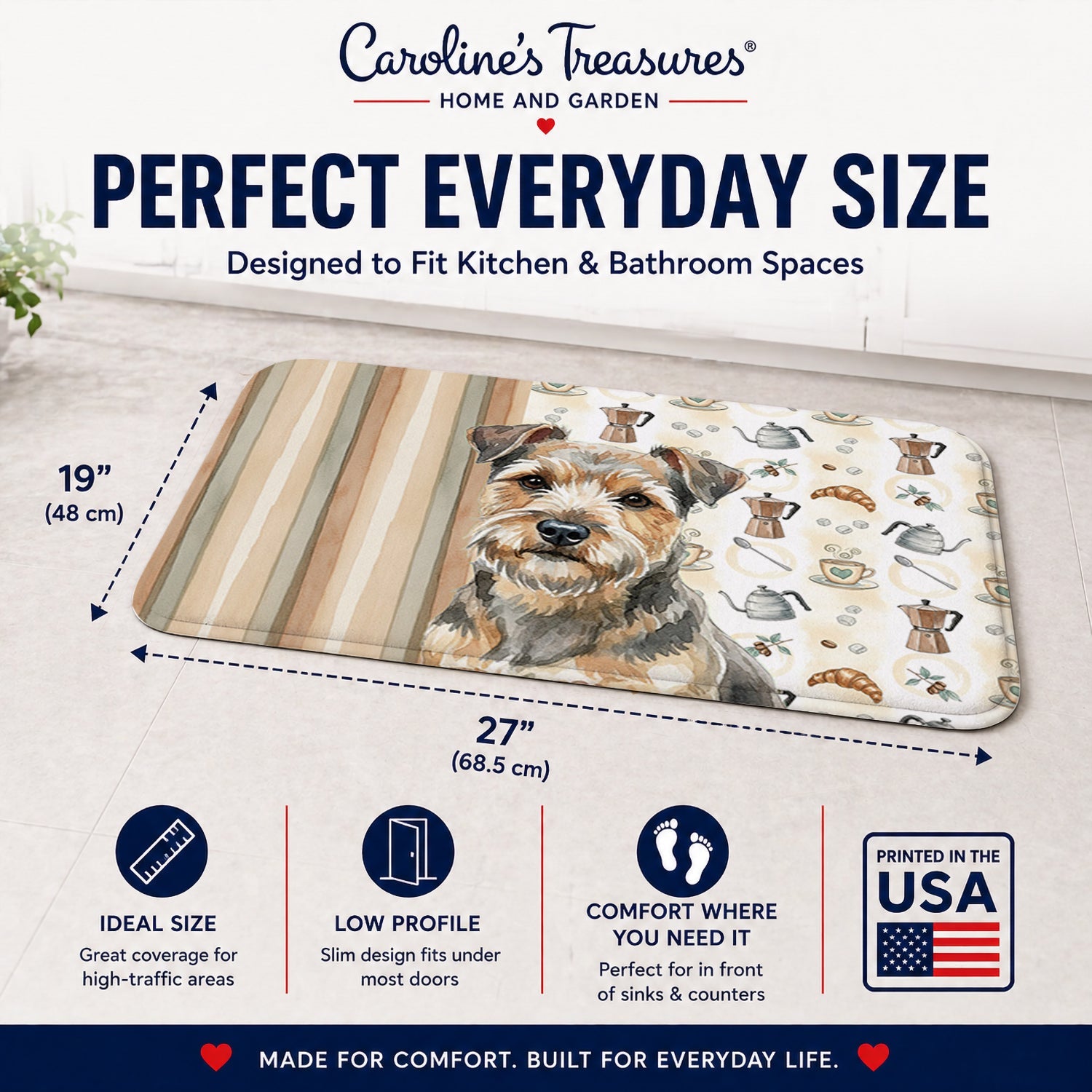 Grizzle and Tan Norfolk Terrier Coffee Bar Memory Foam Kitchen Mat Machine Washable Anti-Fatigue Cushion Comfort Bath or Kitchen Rug
