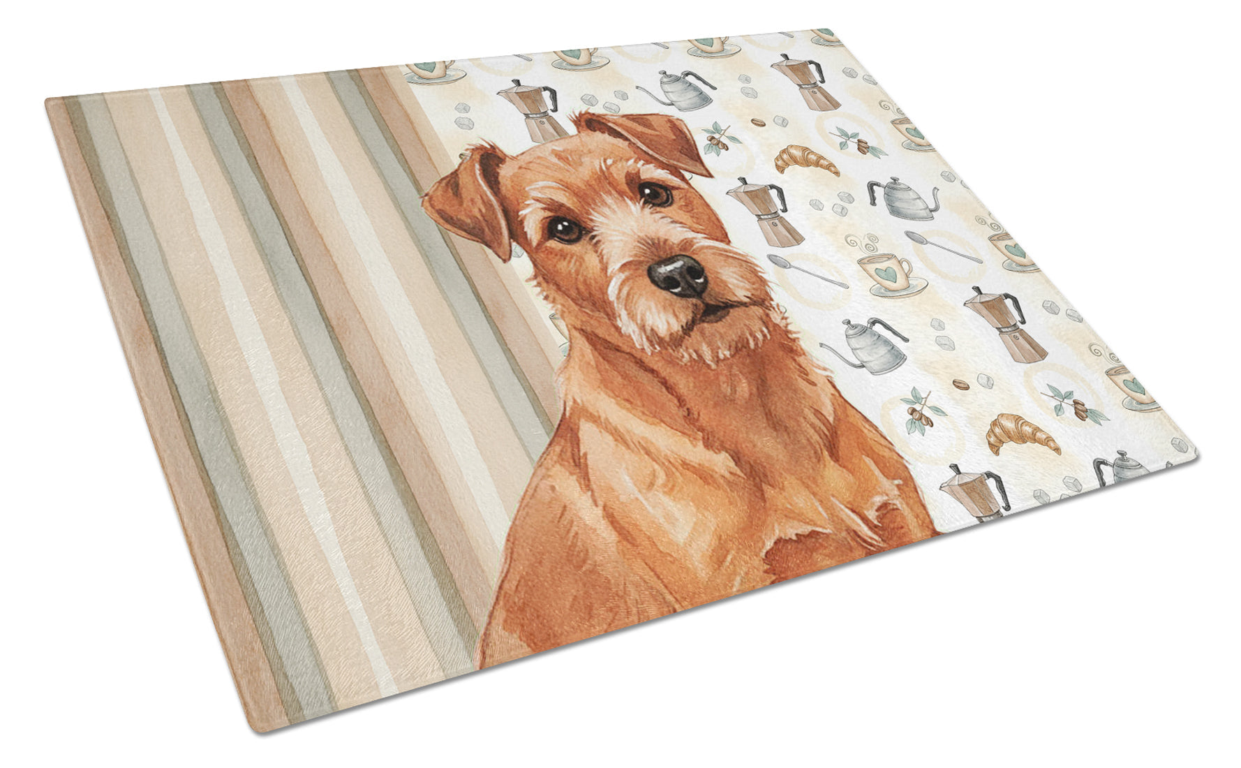 Red Norfolk Terrier Coffee Bar Cutting Board Tempered Glass Kitchen Cutting Surface, Heat Resistant Chopping, Non-Slip Feet, Food Prep & Serving