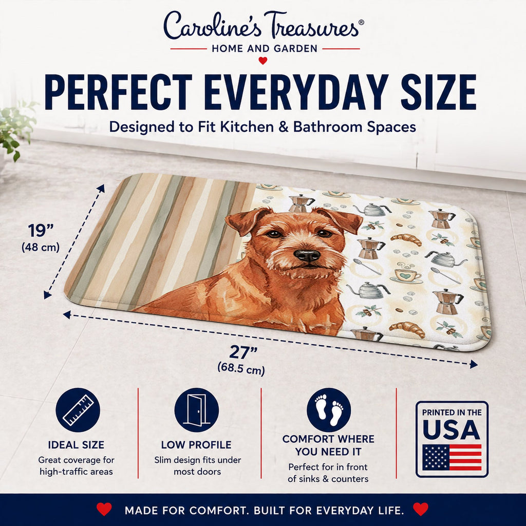 Red Norfolk Terrier Coffee Bar Memory Foam Kitchen Mat Machine Washable Anti-Fatigue Cushion Comfort Bath or Kitchen Rug