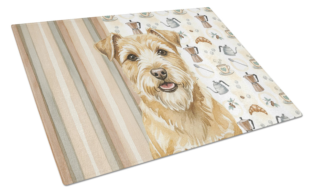 Wheaten Norfolk Terrier Coffee Bar Cutting Board Tempered Glass Kitchen Cutting Surface, Heat Resistant Chopping, Non-Slip Feet, Food Prep & Serving