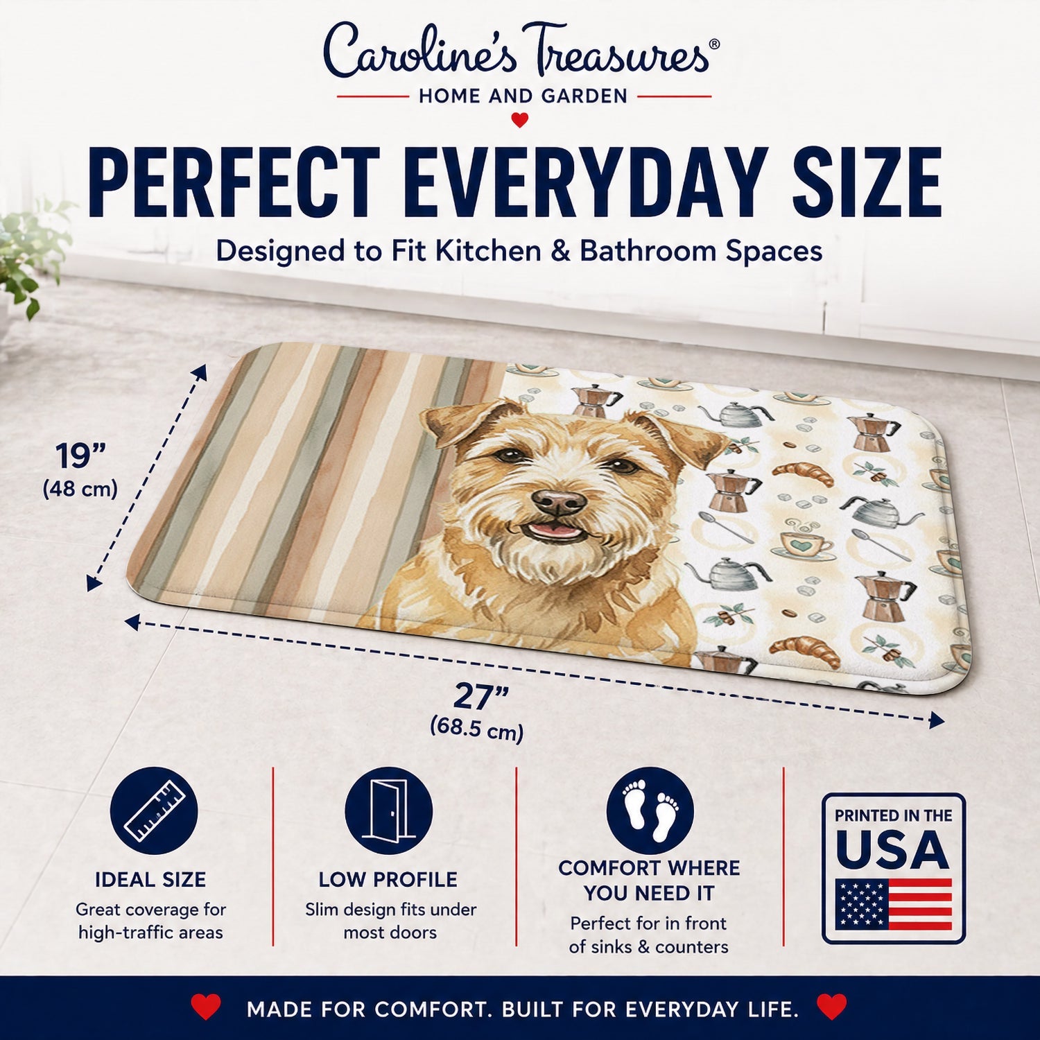 Wheaten Norfolk Terrier Coffee Bar Memory Foam Kitchen Mat Machine Washable Anti-Fatigue Cushion Comfort Bath or Kitchen Rug
