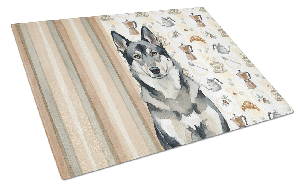 Norwegian Elkhound Coffee Bar Cutting Board Tempered Glass Kitchen Cutting Surface, Heat Resistant Chopping, Non-Slip Feet, Food Prep & Serving
