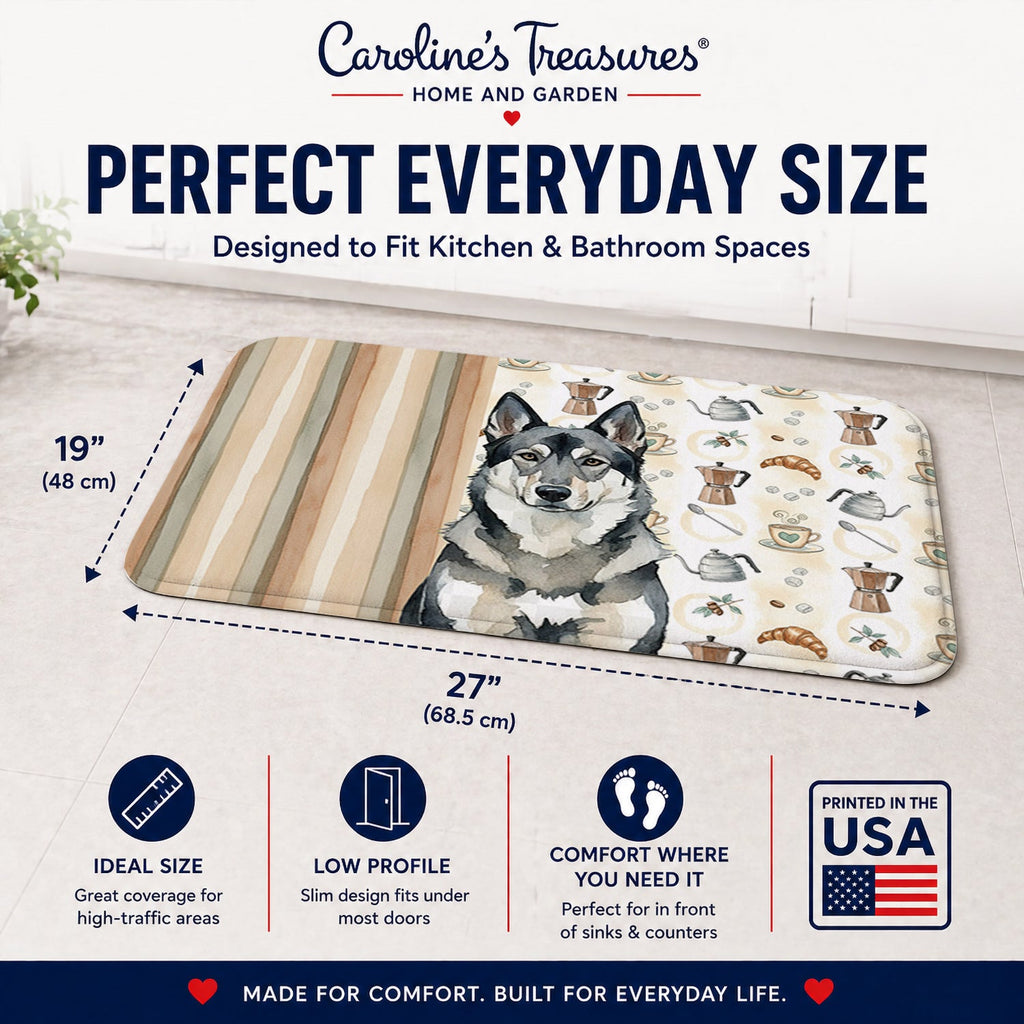 Norwegian Elkhound Coffee Bar Memory Foam Kitchen Mat Machine Washable Anti-Fatigue Cushion Comfort Bath or Kitchen Rug