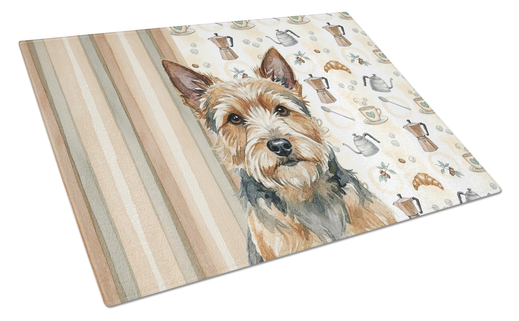 Norwich Terrier Coffee Bar Cutting Board Tempered Glass Kitchen Cutting Surface, Heat Resistant Chopping, Non-Slip Feet, Food Prep & Serving