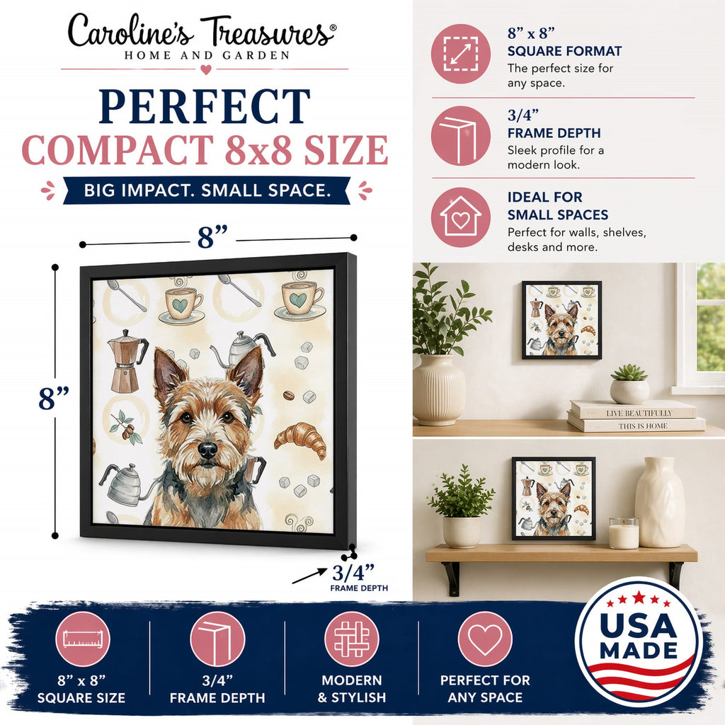 Norwich Terrier Coffee Bar Framed Metal Print Bathroom, Kitchen, Office, Home Decor Wall Art Ready to Hang, Square, 8X8
