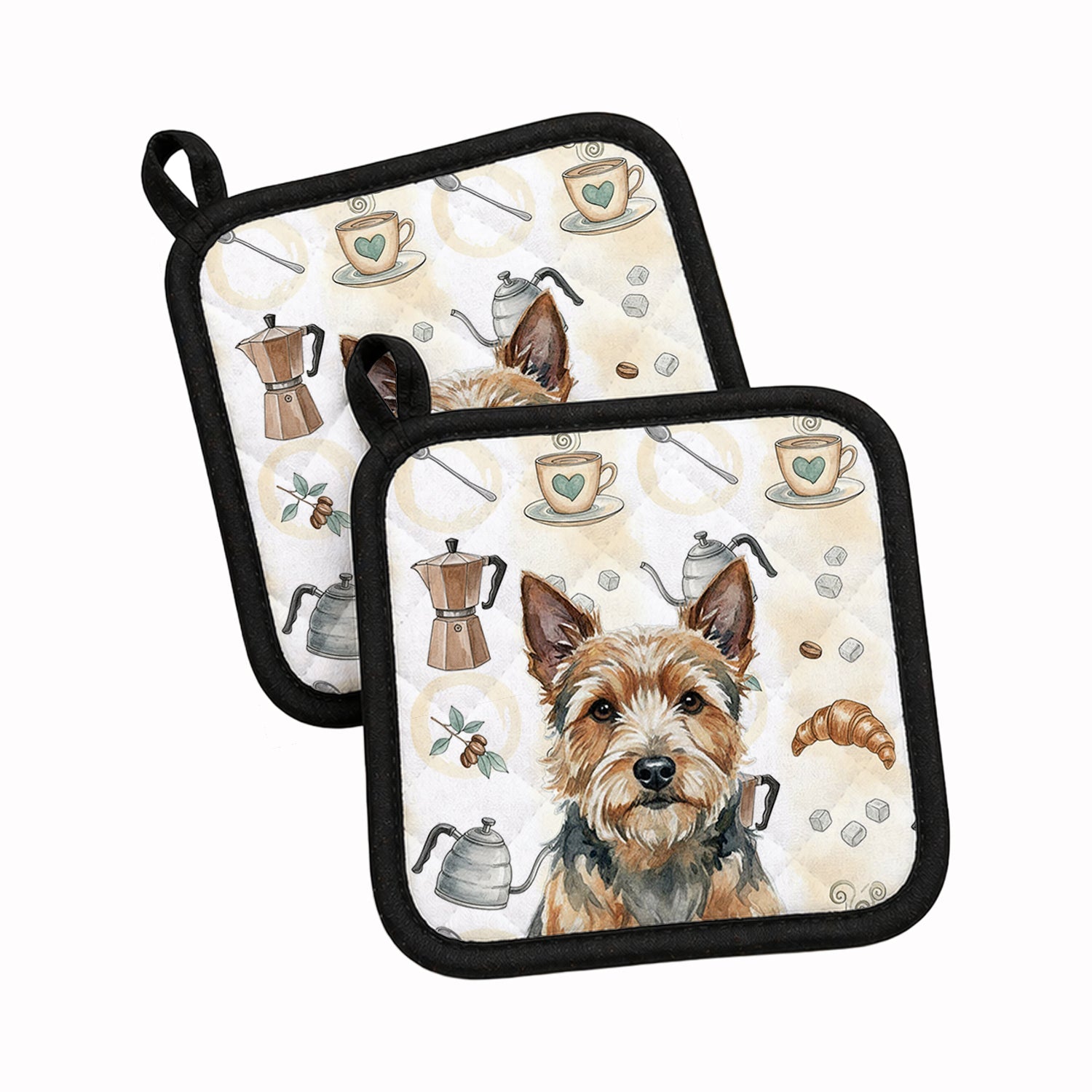 Norwich Terrier Coffee Bar Pot Holder Set of 2 Heat Resistant Quilted Hot Pads 7.5 x 7.5 Inch, Insulated Kitchen Trivets for Cooking & Baking