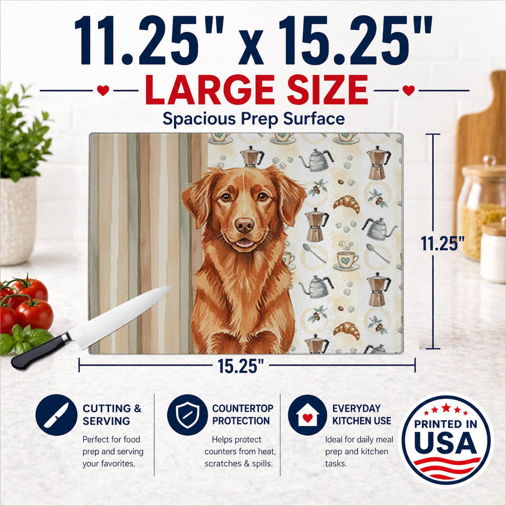 Copper Nova Scotia Duck Tolling Retriever Coffee Bar Cutting Board Tempered Glass Kitchen Cutting Surface, Heat Resistant Chopping, Non-Slip Feet, Food Prep & Serving