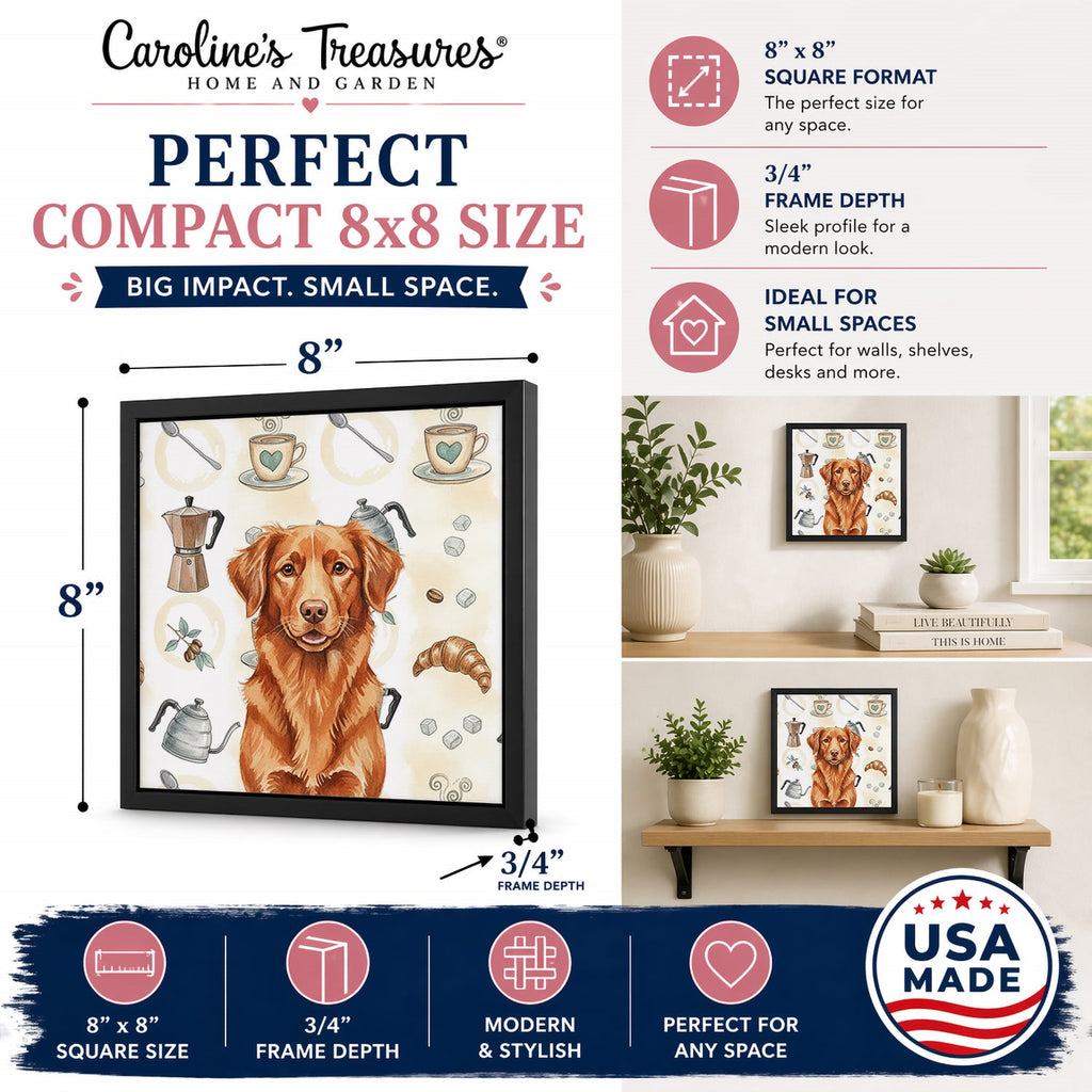Copper Nova Scotia Duck Tolling Retriever Coffee Bar Framed Metal Print Bathroom, Kitchen, Office, Home Decor Wall Art Ready to Hang, Square, 8X8
