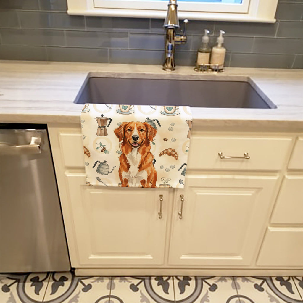 Orange Nova Scotia Duck Tolling Retriever Coffee Bar Kitchen Towel Velour Plush Front and Cotton Loop Back Machine Washable