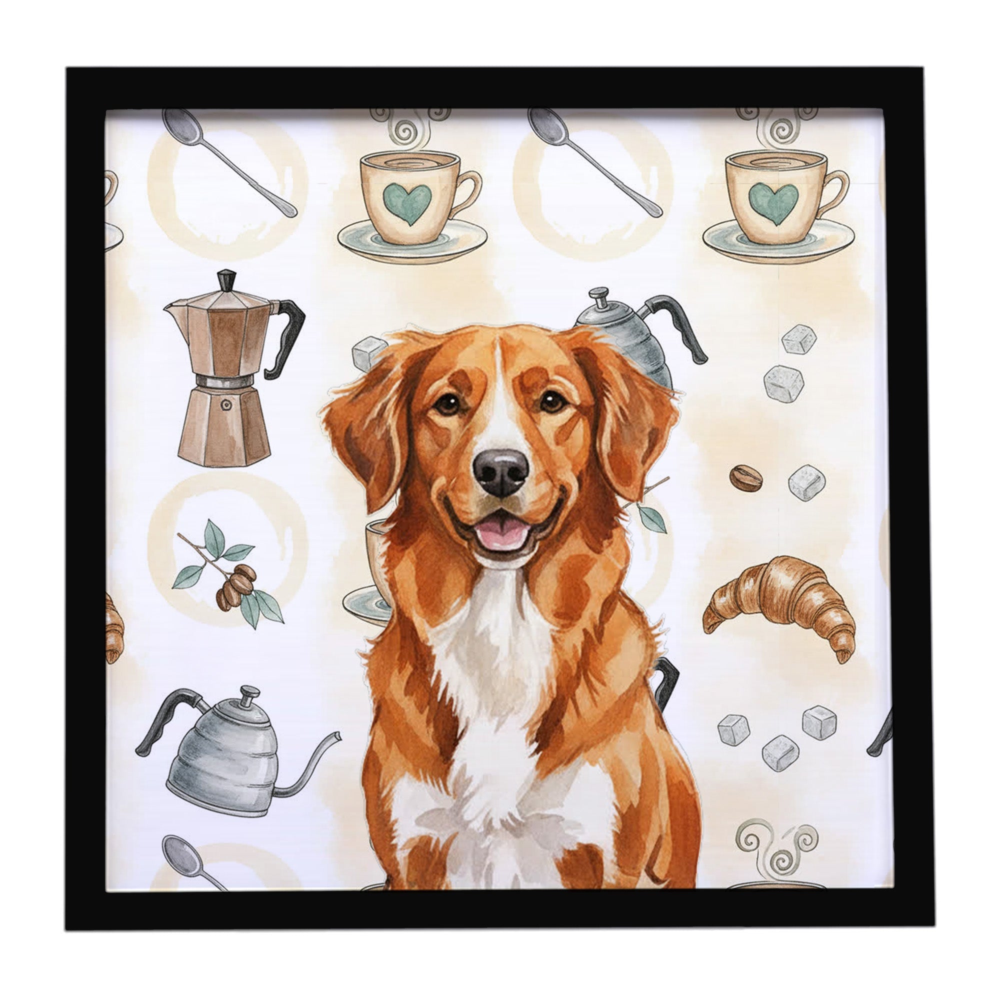 Orange Nova Scotia Duck Tolling Retriever Coffee Bar Framed Metal Print Bathroom, Kitchen, Office, Home Decor Wall Art Ready to Hang, Square, 8X8