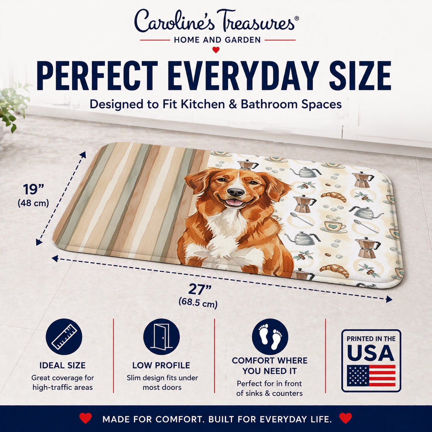 Orange Nova Scotia Duck Tolling Retriever Coffee Bar Memory Foam Kitchen Mat Machine Washable Anti-Fatigue Cushion Comfort Bath or Kitchen Rug