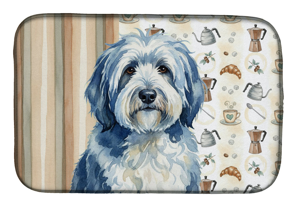 Blue and White Old English Sheepdog Coffee Bar Dish Drying Mat Absorbent Dish Drying Mat Pad for Kitchen Counter Dish Drainer Mat for Countertop, 14 x 21", Multicolor