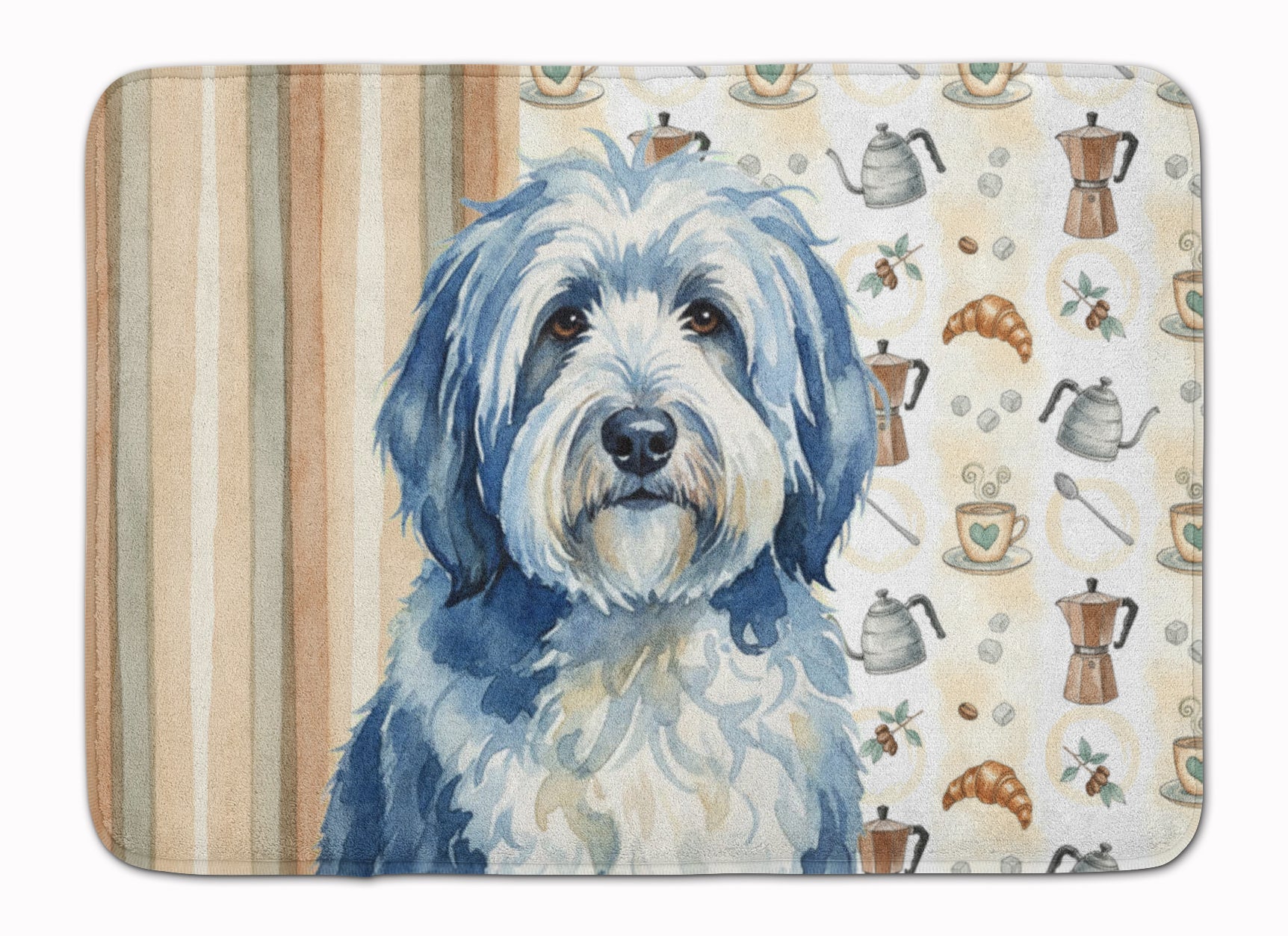Blue and White Old English Sheepdog Coffee Bar Memory Foam Kitchen Mat Machine Washable Anti-Fatigue Cushion Comfort Bath or Kitchen Rug
