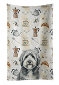 Gray and White Old English Sheepdog Coffee Bar Kitchen Towel Velour Plush Front and Cotton Loop Back Machine Washable