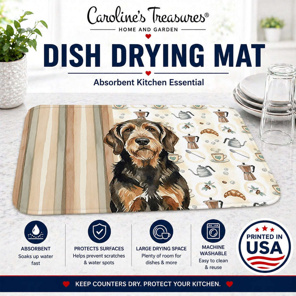 Black and Tan Otterhound Coffee Bar Dish Drying Mat Absorbent Dish Drying Mat Pad for Kitchen Counter Dish Drainer Mat for Countertop, 14 x 21", Multicolor
