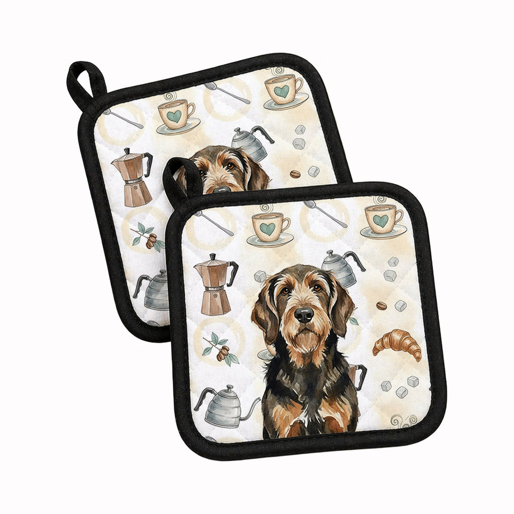Black and Tan Otterhound Coffee Bar Pot Holder Set of 2 Heat Resistant Quilted Hot Pads 7.5 x 7.5 Inch, Insulated Kitchen Trivets for Cooking & Baking