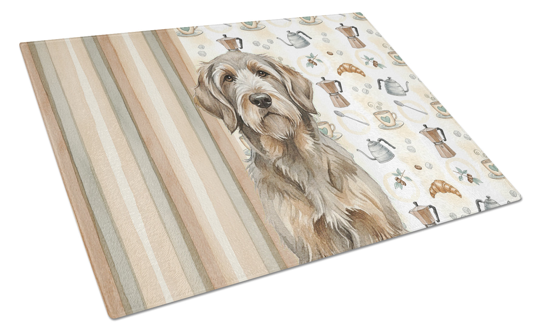 Grizzle and Tan Otterhound Coffee Bar Cutting Board Tempered Glass Kitchen Cutting Surface, Heat Resistant Chopping, Non-Slip Feet, Food Prep & Serving