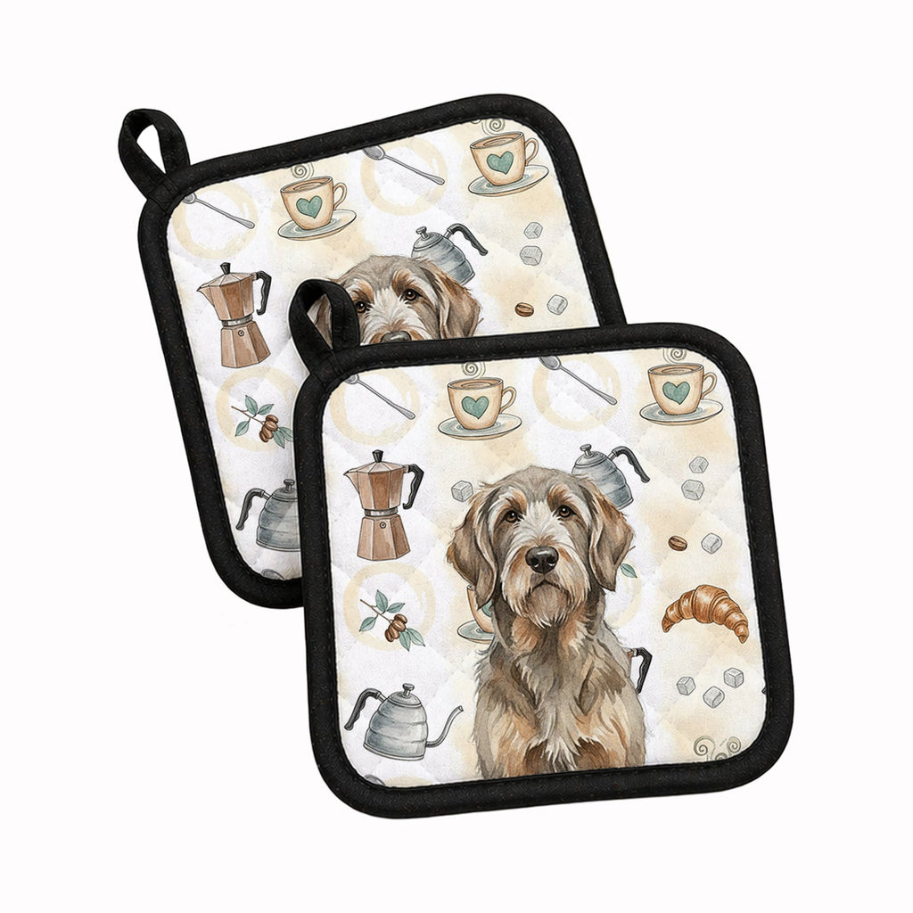 Grizzle and Tan Otterhound Coffee Bar Pot Holder Set of 2 Heat Resistant Quilted Hot Pads 7.5 x 7.5 Inch, Insulated Kitchen Trivets for Cooking & Baking