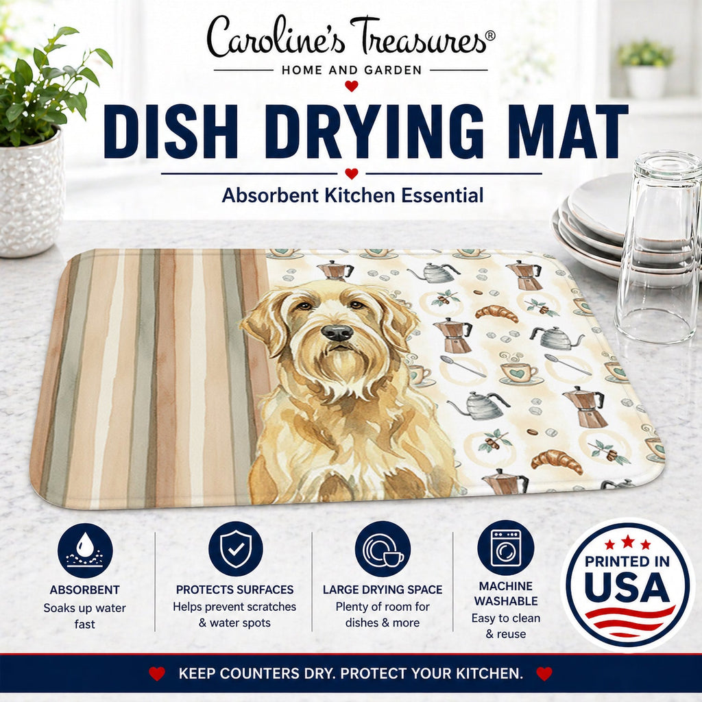 Wheaten and Tan Otterhound Coffee Bar Dish Drying Mat Absorbent Dish Drying Mat Pad for Kitchen Counter Dish Drainer Mat for Countertop, 14 x 21", Multicolor