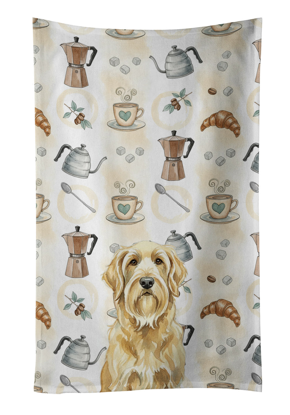 Wheaten and Tan Otterhound Coffee Bar Kitchen Towel Velour Plush Front and Cotton Loop Back Machine Washable