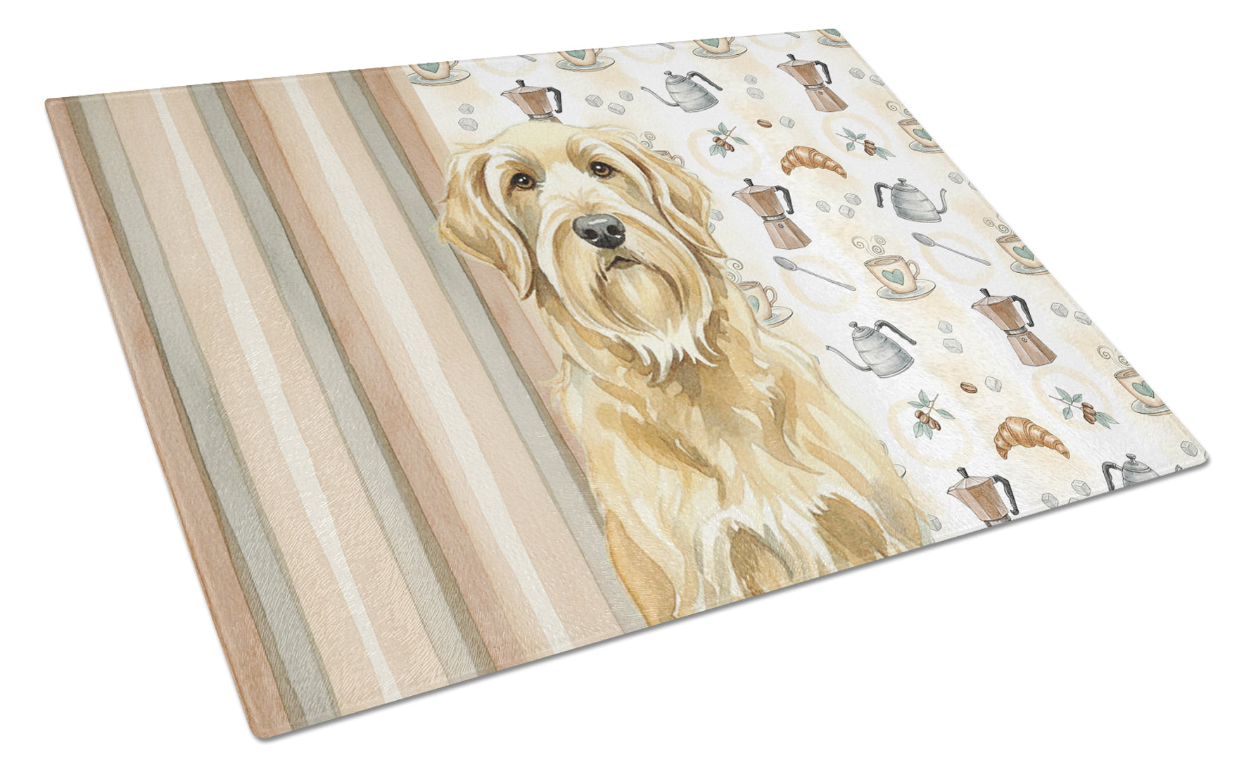 Wheaten and Tan Otterhound Coffee Bar Cutting Board Tempered Glass Kitchen Cutting Surface, Heat Resistant Chopping, Non-Slip Feet, Food Prep & Serving