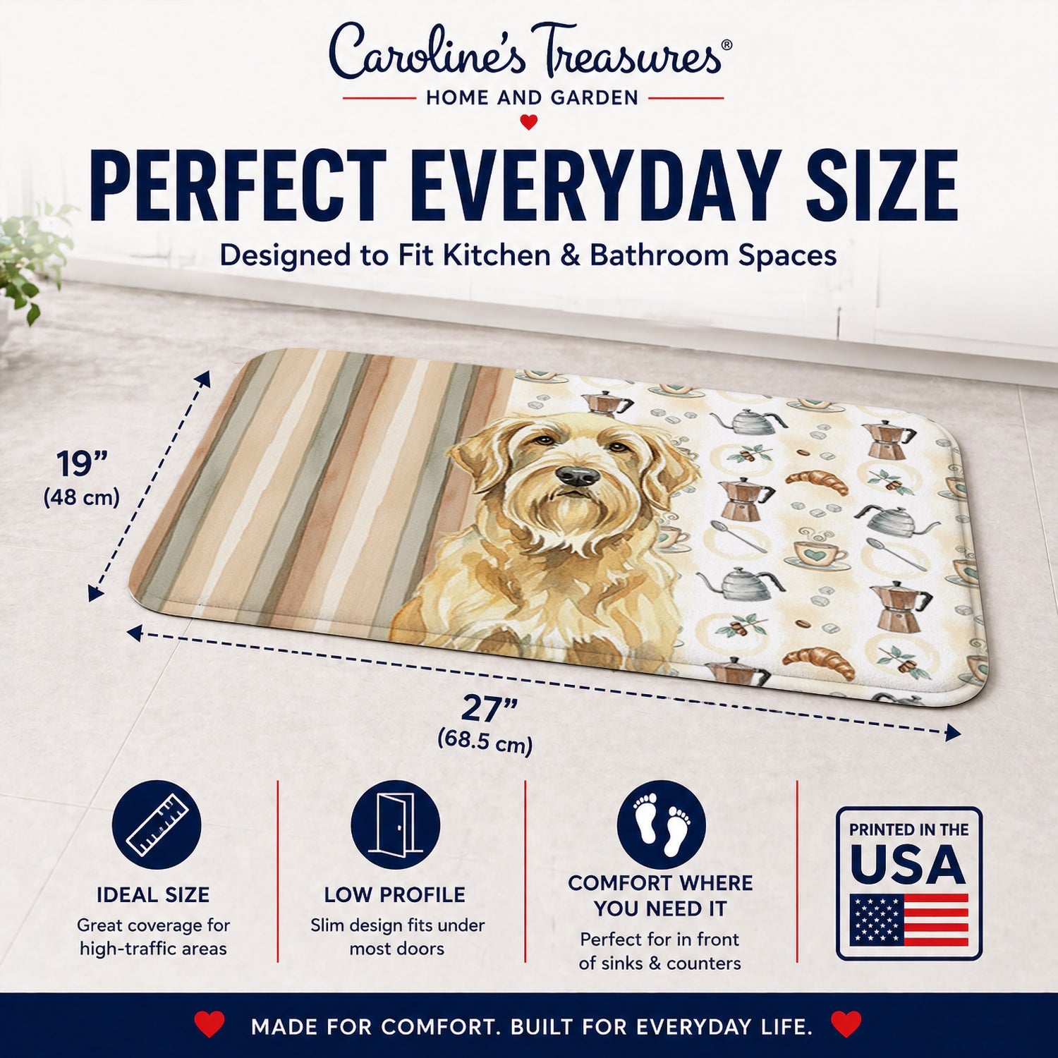 Wheaten and Tan Otterhound Coffee Bar Memory Foam Kitchen Mat Machine Washable Anti-Fatigue Cushion Comfort Bath or Kitchen Rug