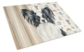 Black and White Papillon Coffee Bar Cutting Board Tempered Glass Kitchen Cutting Surface, Heat Resistant Chopping, Non-Slip Feet, Food Prep & Serving