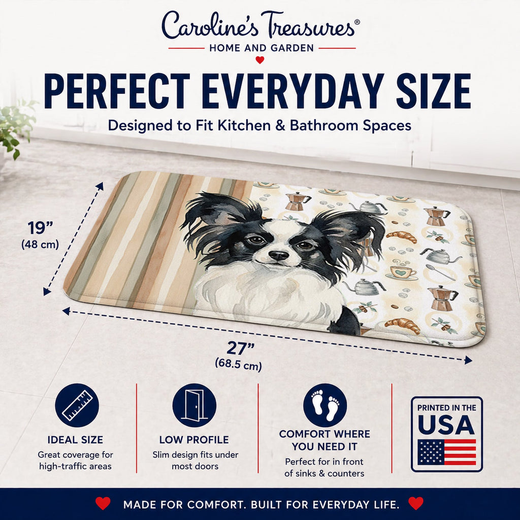 Black and White Papillon Coffee Bar Memory Foam Kitchen Mat Machine Washable Anti-Fatigue Cushion Comfort Bath or Kitchen Rug