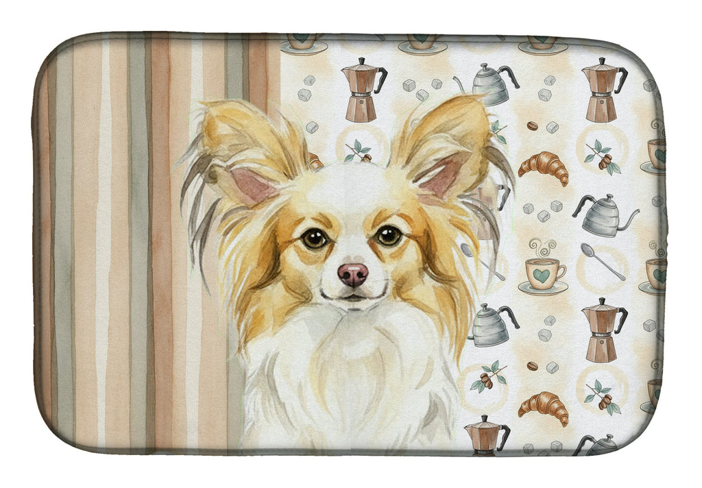 Lemon and White Papillon Coffee Bar Dish Drying Mat Absorbent Dish Drying Mat Pad for Kitchen Counter Dish Drainer Mat for Countertop, 14 x 21", Multicolor