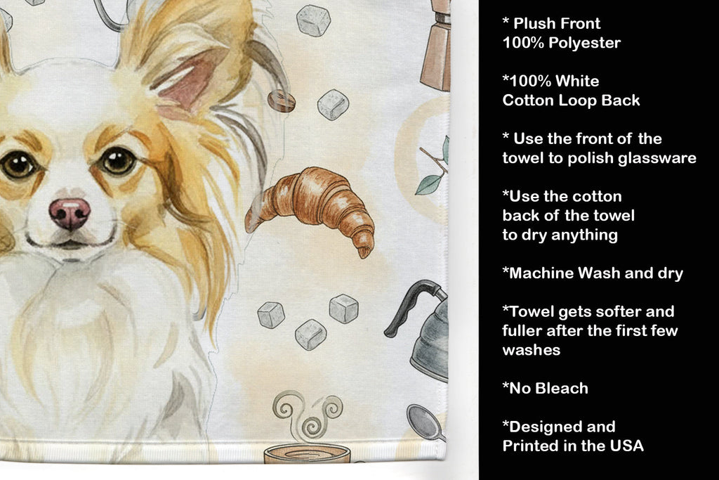 Lemon and White Papillon Coffee Bar Kitchen Towel Velour Plush Front and Cotton Loop Back Machine Washable