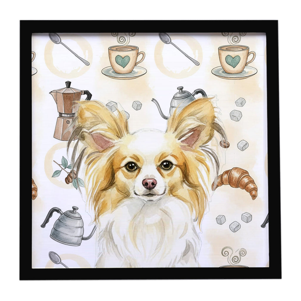Lemon and White Papillon Coffee Bar Framed Metal Print Bathroom, Kitchen, Office, Home Decor Wall Art Ready to Hang, Square, 8X8
