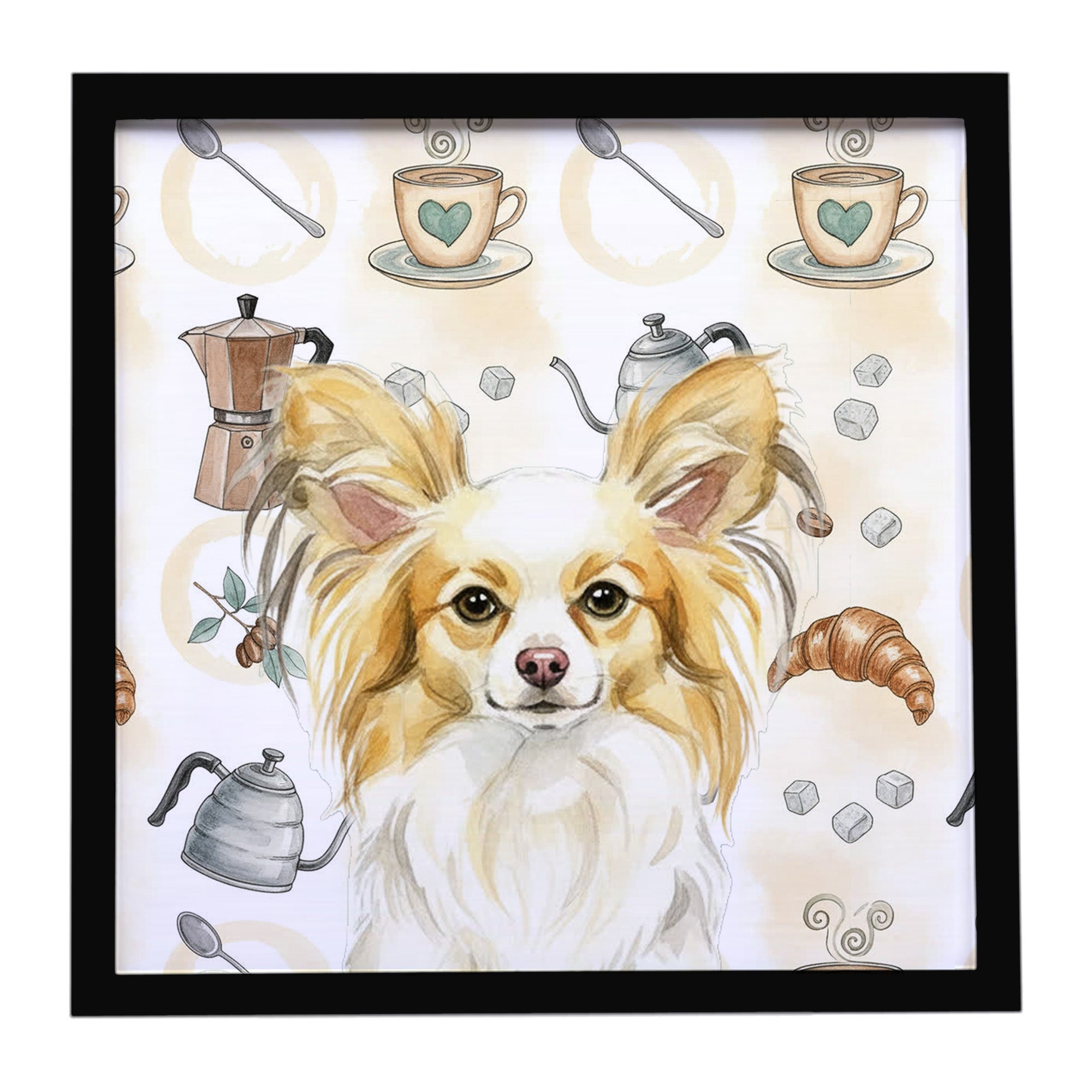 Lemon and White Papillon Coffee Bar Framed Metal Print Bathroom, Kitchen, Office, Home Decor Wall Art Ready to Hang, Square, 8X8