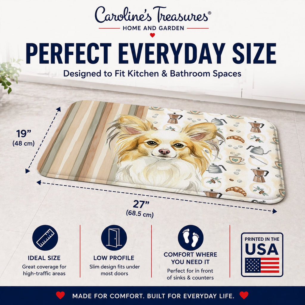 Lemon and White Papillon Coffee Bar Memory Foam Kitchen Mat Machine Washable Anti-Fatigue Cushion Comfort Bath or Kitchen Rug