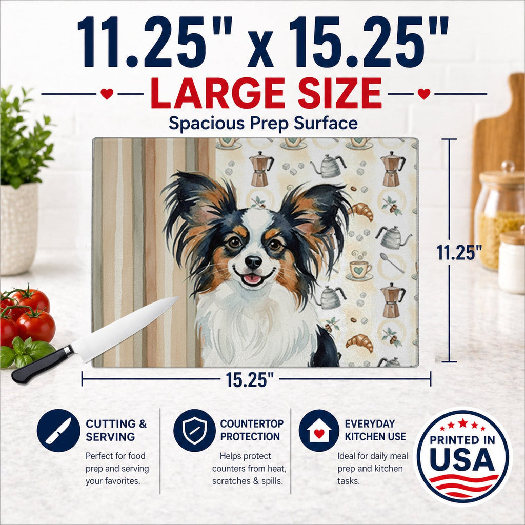 Tricoilor Papillon Coffee Bar Cutting Board Tempered Glass Kitchen Cutting Surface, Heat Resistant Chopping, Non-Slip Feet, Food Prep & Serving
