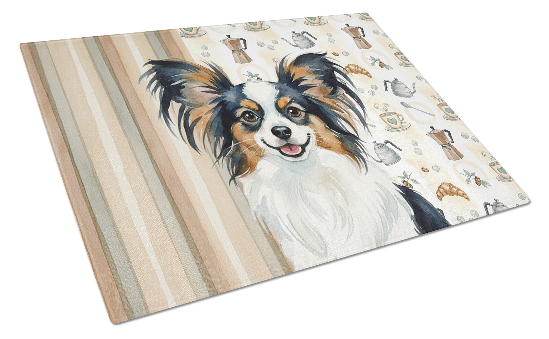 Tricoilor Papillon Coffee Bar Cutting Board Tempered Glass Kitchen Cutting Surface, Heat Resistant Chopping, Non-Slip Feet, Food Prep & Serving