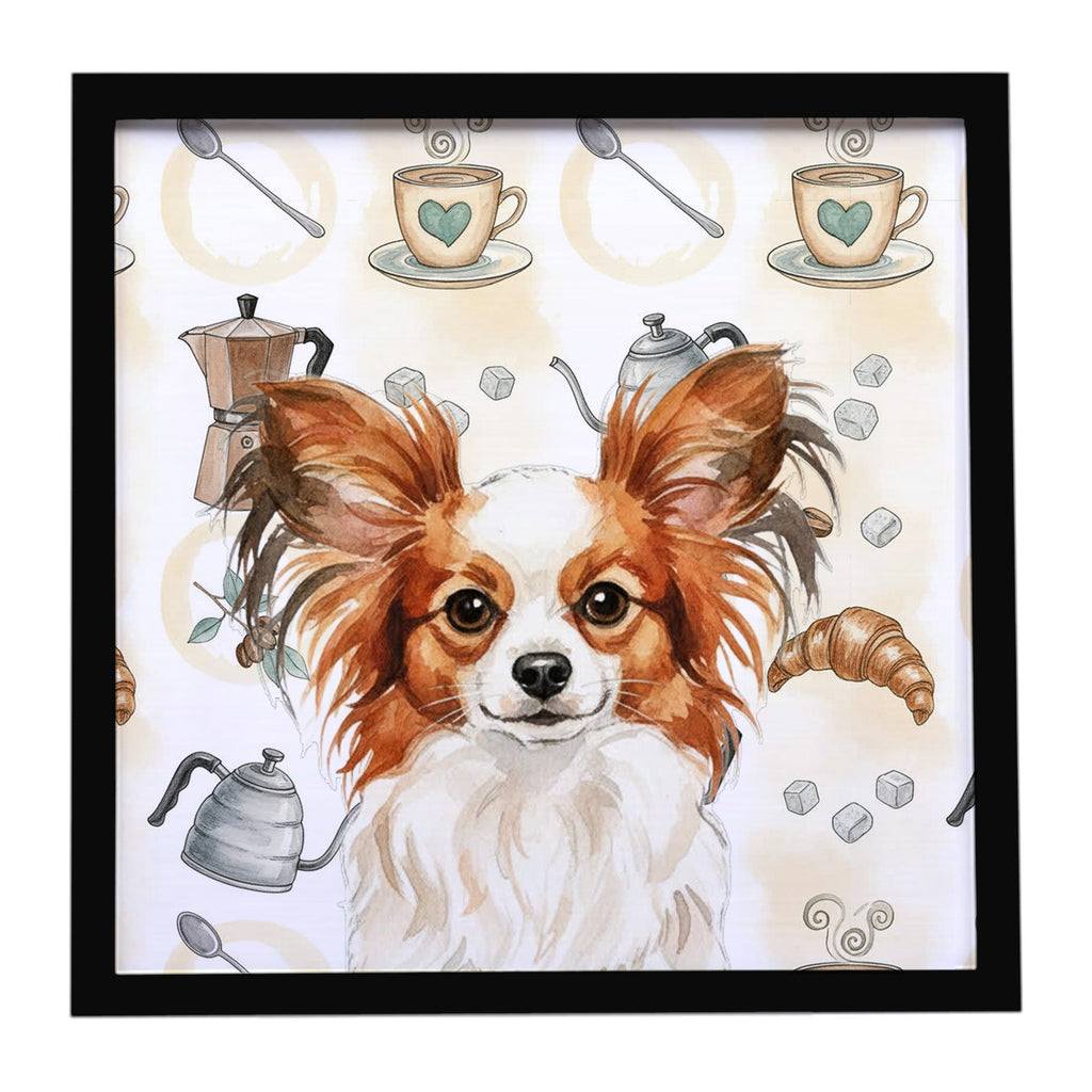 White with Red Papillon Coffee Bar Framed Metal Print Bathroom, Kitchen, Office, Home Decor Wall Art Ready to Hang, Square, 8X8