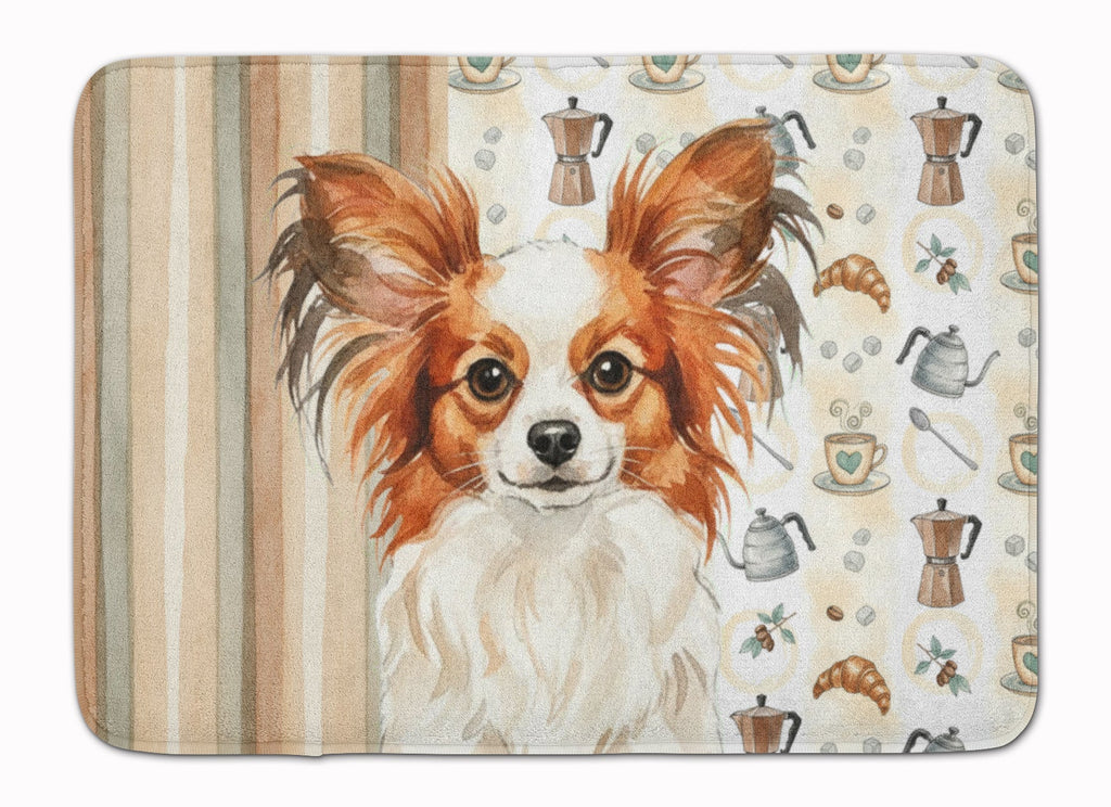 White with Red Papillon Coffee Bar Memory Foam Kitchen Mat Machine Washable Anti-Fatigue Cushion Comfort Bath or Kitchen Rug